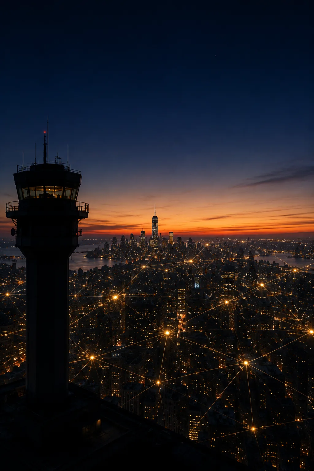 Control tower above connected city