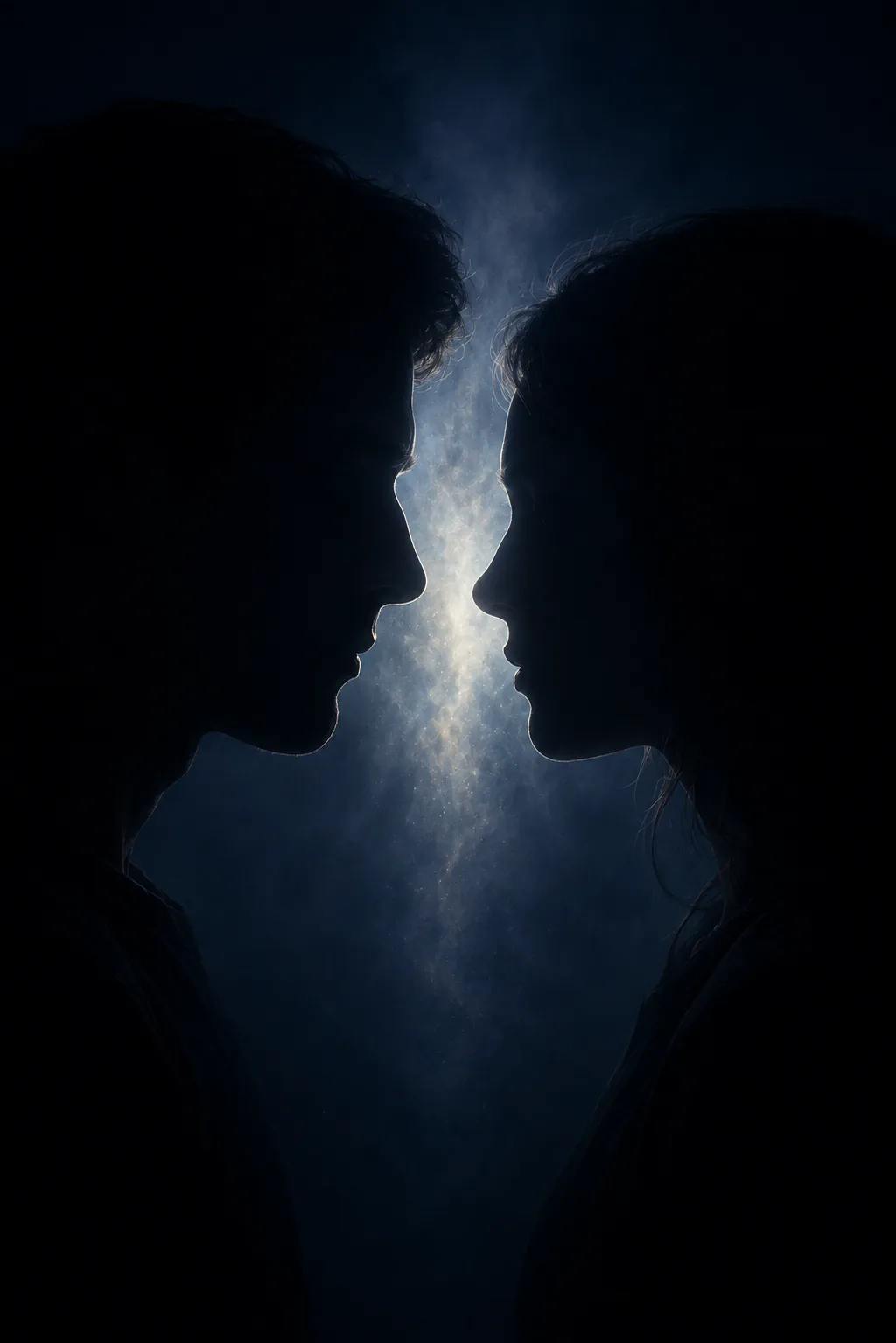 Two silhouetted profiles facing each other